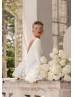 Beaded Ivory Satin 3D Flowers Wedding Dress